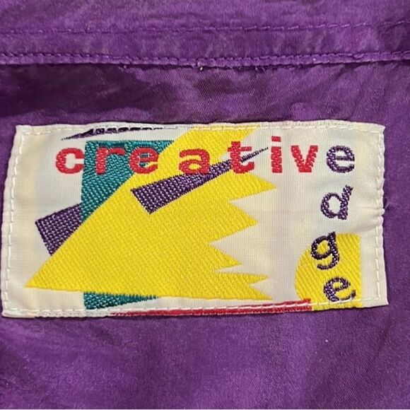 Creative Edge vintage 80s boxy short sleeve button down purple silk blouse large - Picture 8 of 10